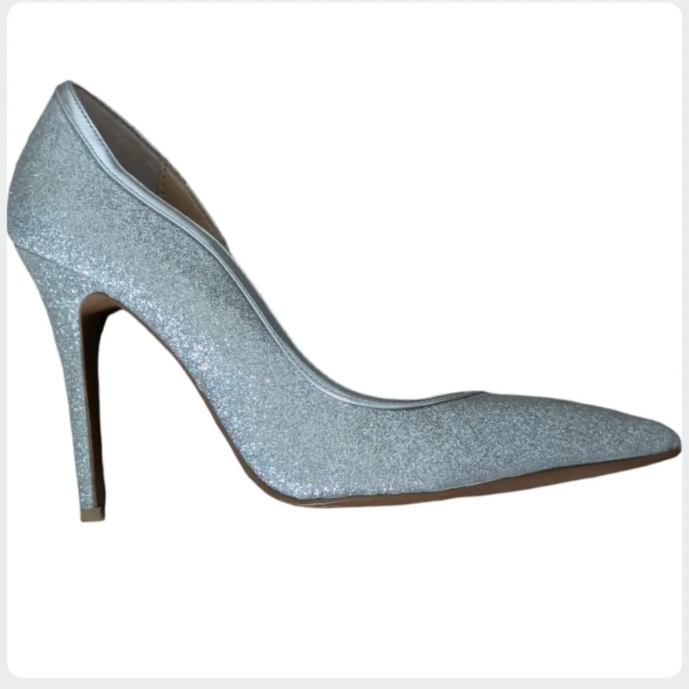 Steven by Steve Madden Whiskey Silver Glitter D'Orsay Pointed Toe Heels Size 9
